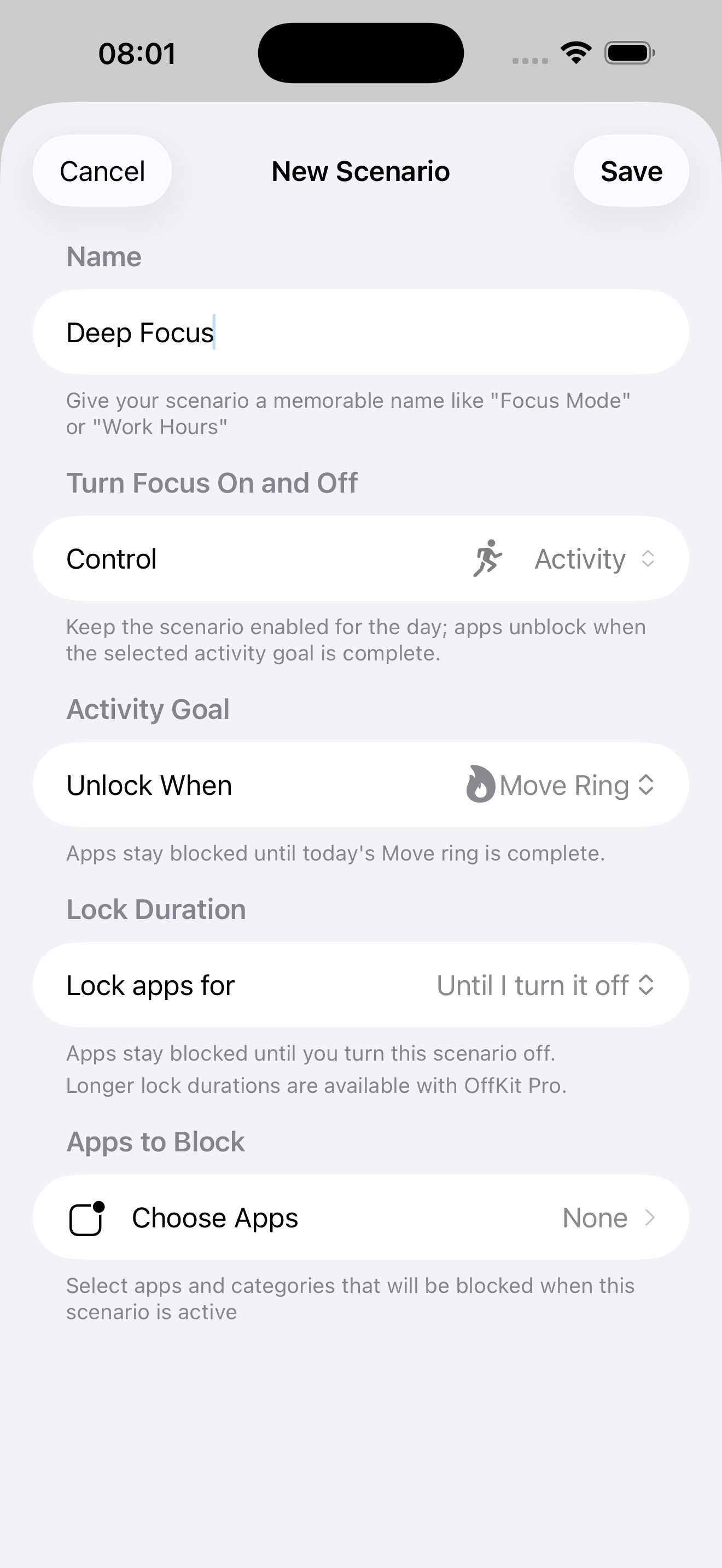 OffKit activity-based unlock options.