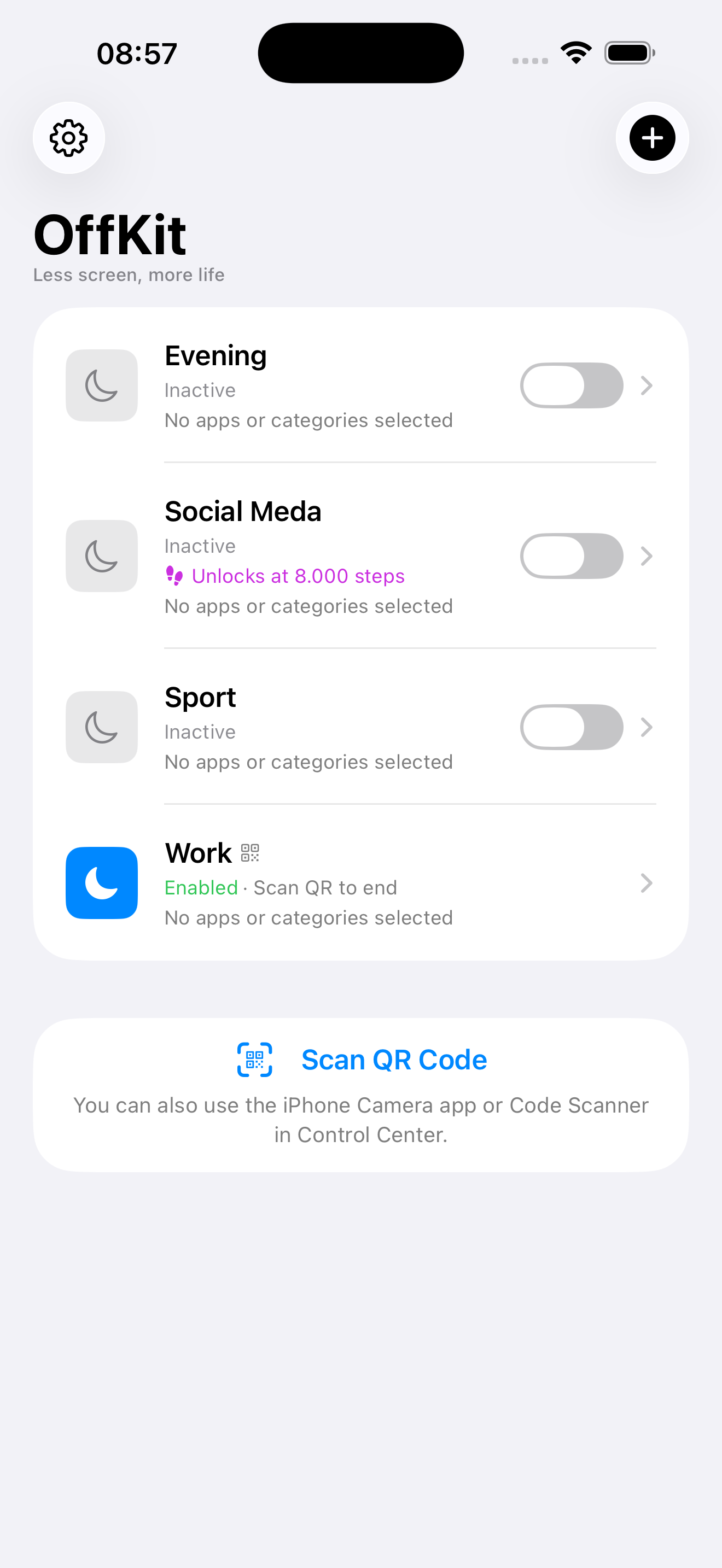 OffKit introducing its app blocking and unlock flow.