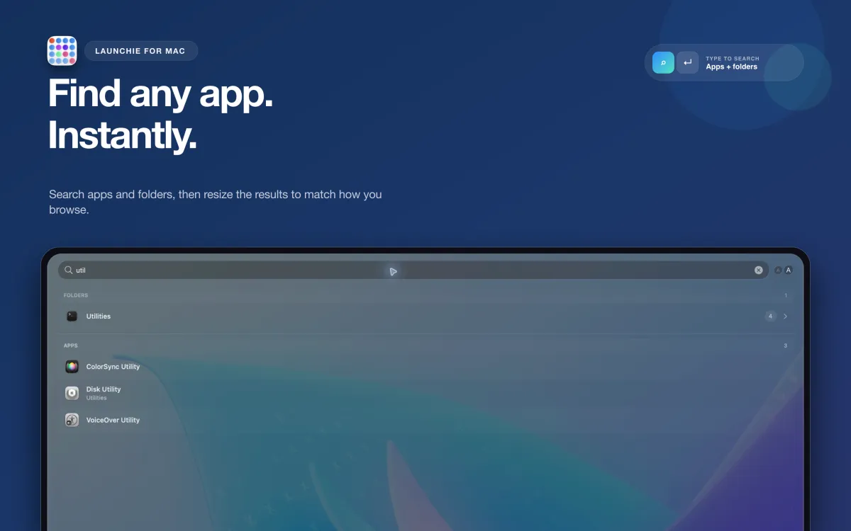 Launchie search finding an app in the launcher.